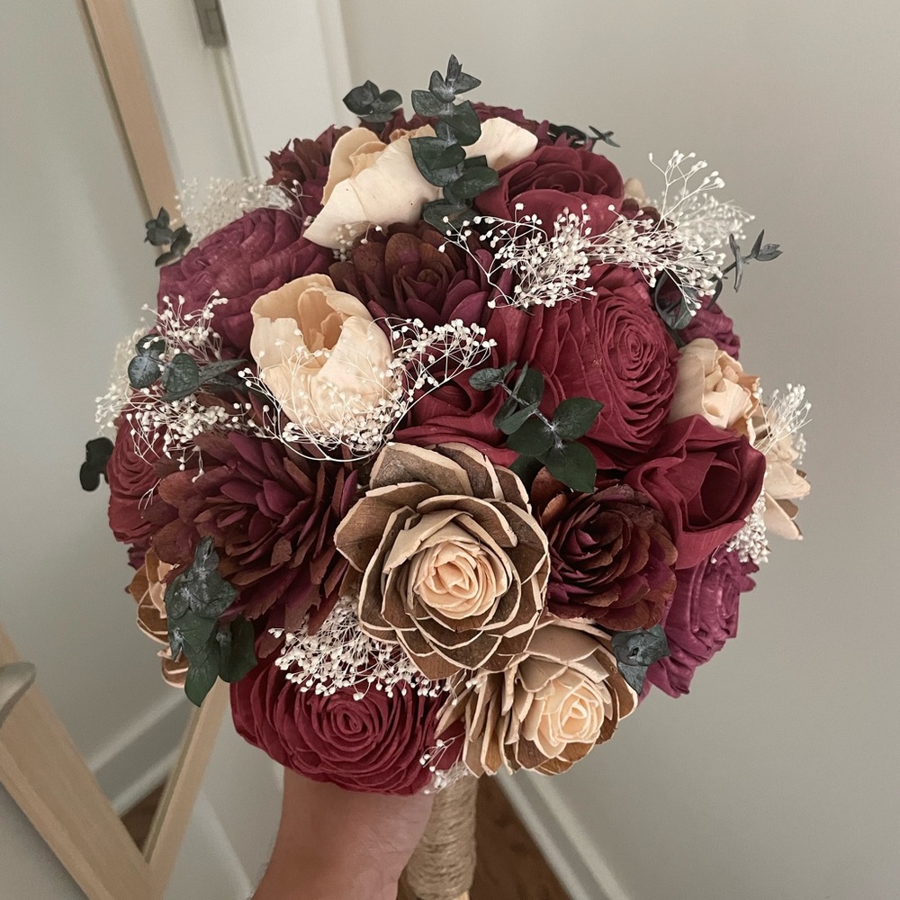 Bridal bouquet Sola Wood Flowers with mini bridesmaid bouquet. Selling together.